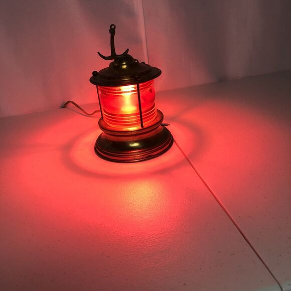 Vintage Nautical Marine Ships Copper and Brass Electric Red Lamp Anchor Working - Picture 2 of 9